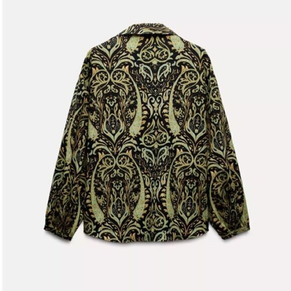 ZARA Green/Black Paisley FLOWY PRINTED SHIRT Sz M NWT - Picture 2 of 10